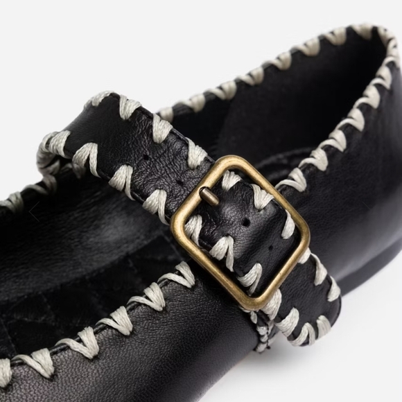 Johnny Was Black Flats with Cream Stitching - Picture 10 of 11